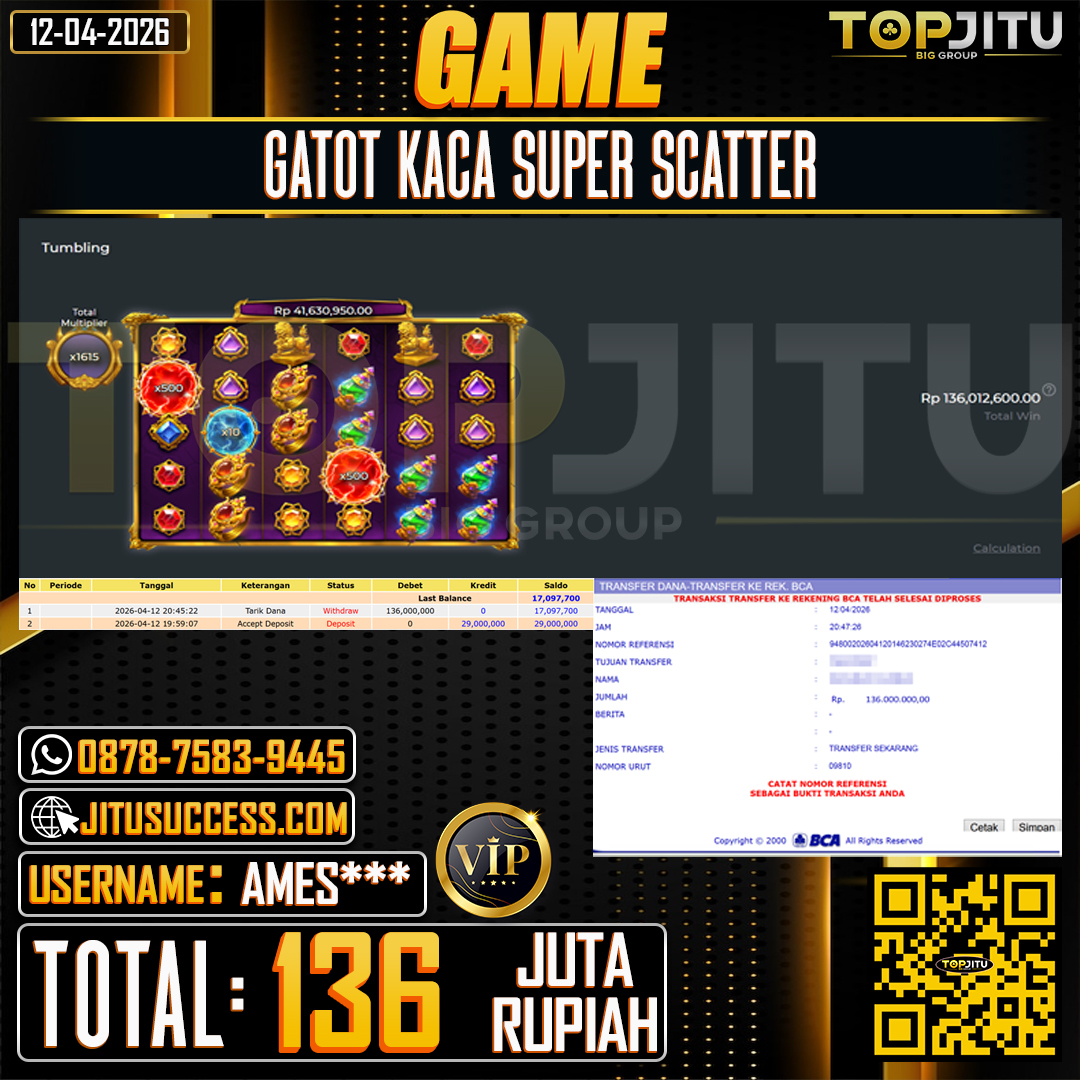 TOPJITU JACKPOT SLOT MAHJONG WINS 3 BLACK SCATTER Rp.80.000.000 ,- LUNAS USER ID :ENENG***